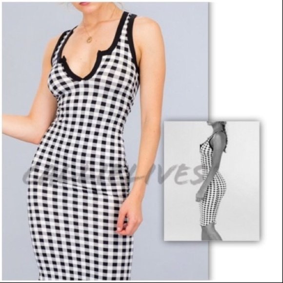 Callie Gingham Style Blush Pink Bodycon Midi Dress - Picture 4 of 6